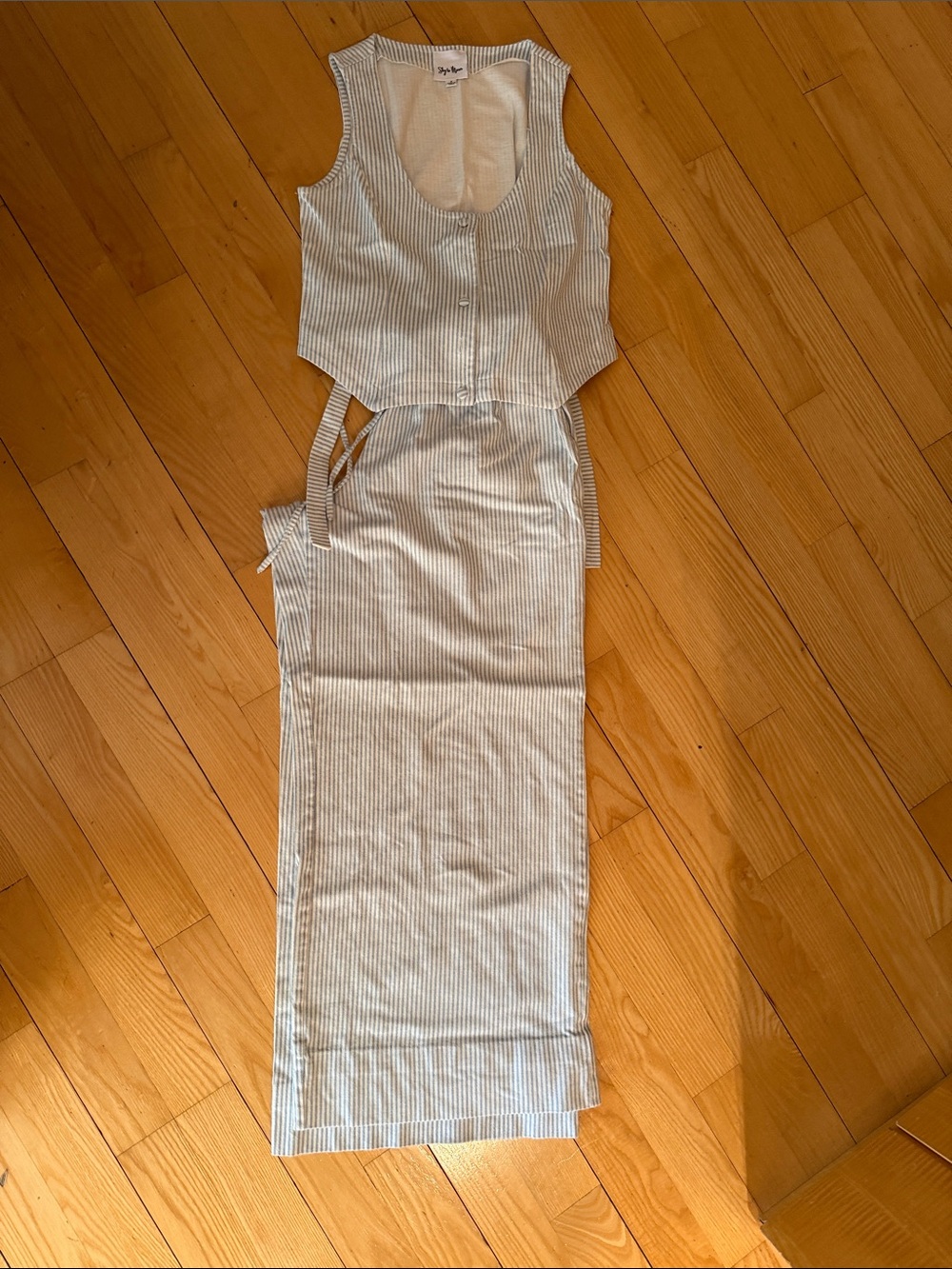 Striped Two-Piece Sleeveless Dress Set in Light Blue and White